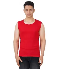 Men's Premium Sleeveless Modern Cotton Gym Vest Round Neck Slim Fit for All Season (Pack of 1) (M, RED)-thumb3