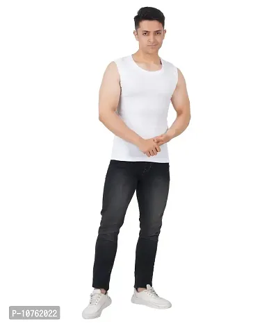 Men's Premium Sleeveless Modern Cotton Gym Vest Round Neck Slim Fit for All Season (Pack of 2) (XS, RED.White)-thumb3