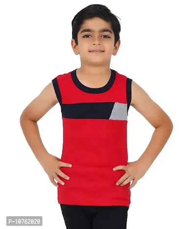 Kids Boy's Premium Sleeveless Vest Smooth and Comfort Fit for All Season (Pack of 3) (65, Black,RED,Melange)-thumb2