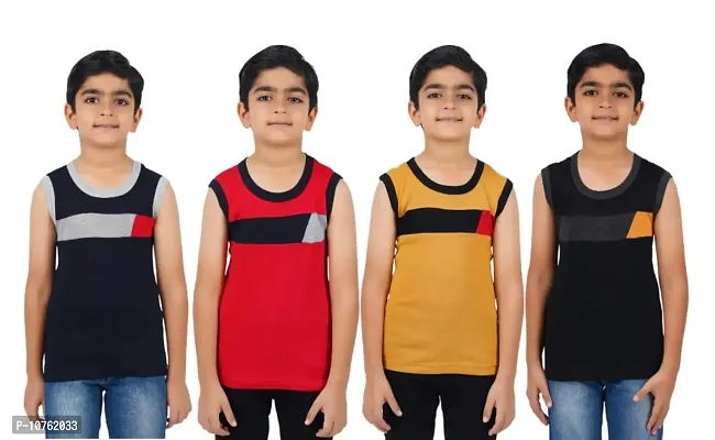 Kids Boy's Premium Sleeveless Vest Smooth and Comfort Fit for All Season (Pack of 4)
