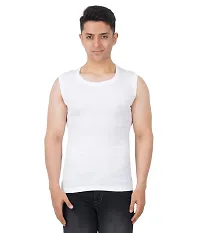 Men's Premium Sleeveless Modern Cotton Gym Vest Round Neck Slim Fit for All Season (Pack of 1) (M, White)-thumb1
