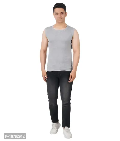 Men's Premium Sleeveless Modern Cotton Gym Vest Round Neck Slim Fit for All Season (Pack of 2) (S, WHITW.MILANGE)-thumb5