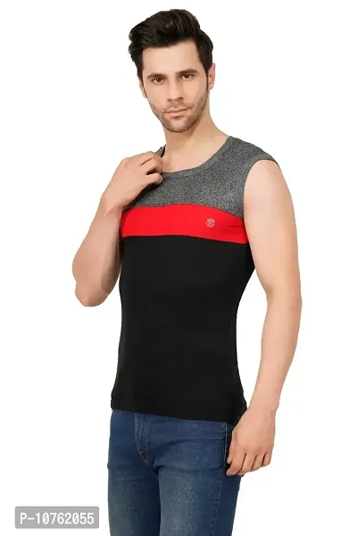 Men's Premium Sleeveless Modern Cotton Gym Vest Round Neck Slim Fit for All Season (Pack of 1) (XL, Black)-thumb0