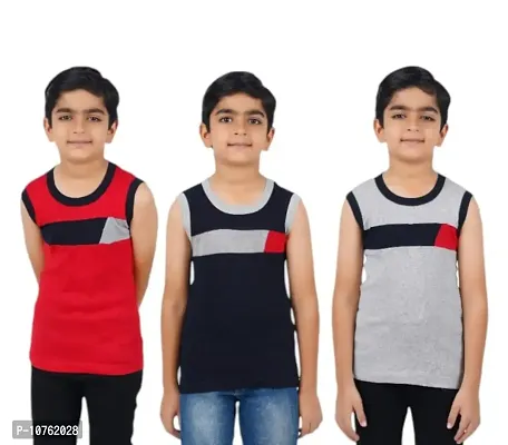 Kids Boy's Premium Sleeveless Vest Smooth and Comfort Fit for All Season (Pack of 3) (65, Navy Blue,Melange,RED)