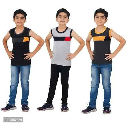 Kids Boy's Premium Sleeveless Vest Smooth and Comfort Fit for All Season (Pack of 3) (70, Black,Melange,Charcol Melange)-thumb0