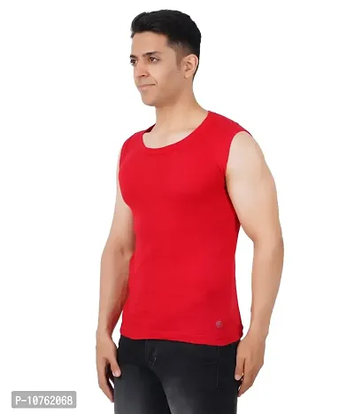 Men's Premium Sleeveless Modern Cotton Gym Vest Round Neck Slim Fit for All Season (Pack of 1) (M, RED)-thumb0