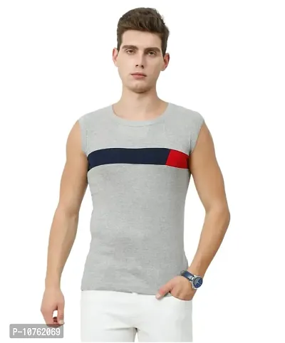 Men's Premium Sleeveless Modern Cotton Gym Vest Round Neck Slim Fit 1014 (Pack of 2)-thumb5