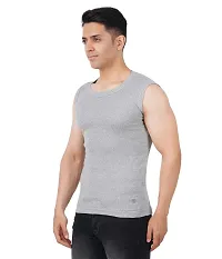 Men's Premium Sleeveless Modern Cotton Gym Vest Round Neck Slim Fit for All Season (Pack of 2) (S, Melange.Black)-thumb2