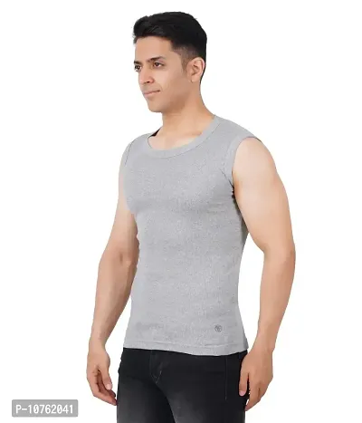 Men's Premium Sleeveless Modern Cotton Gym Vest Round Neck Slim Fit for All Season (Pack of 2) (S, Melange.Black)-thumb3