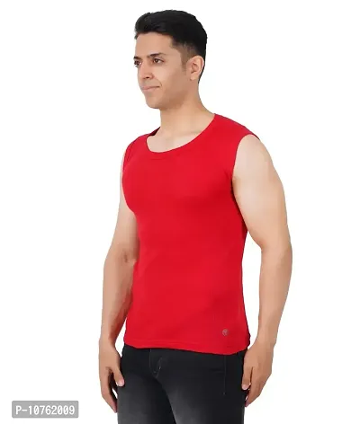Men's Premium Sleeveless Modern Cotton Gym Vest Round Neck Slim Fit for All Season (Pack of 2) (XL, Black.RED)-thumb2
