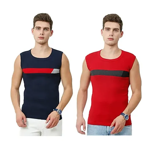 Men's Premium Sleeveless Modern Gym Vest Round Neck Slim Fit 1014 (Pack of 2)