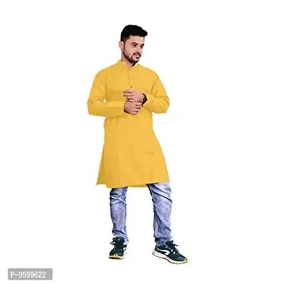 Kairavi fashion Men's Solid Cotton Blend Straight Kurta Only (Yellow); Size: Medium