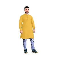 Kairavi fashion Men's Solid Cotton Blend Straight Kurta Only (Yellow); Size: Medium-thumb4