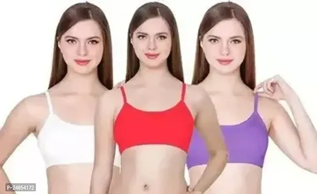 Stylish Fancy Cotton Blend Solid Non Padded Bras For Women Pack Of 3-thumb0