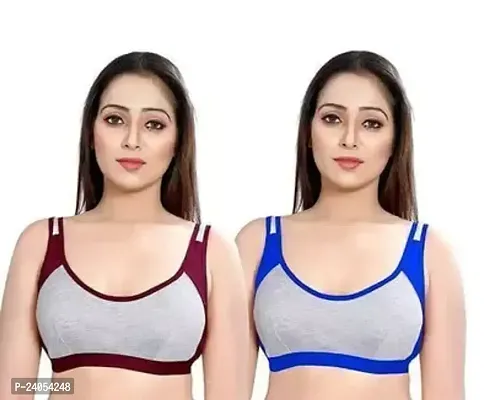 Stylish Fancy Cotton Blend Solid Non Padded Bras For Women Pack Of 2-thumb0