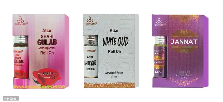 Set of 3 Shahi Gulab , White Oud and Jannat 7ml Attars-thumb0