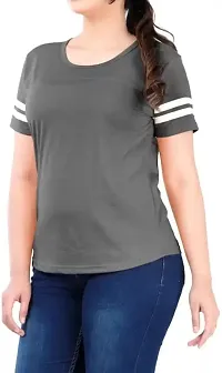 QUECY? Women's Cotton Stripe Round Neck Regular Fit Half Sleeve T-Shirt-thumb2