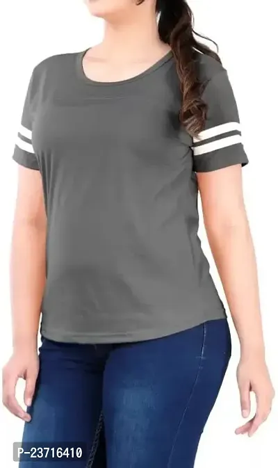 QUECY? Women's Cotton Stripe Round Neck Regular Fit Half Sleeve T-Shirt-thumb3