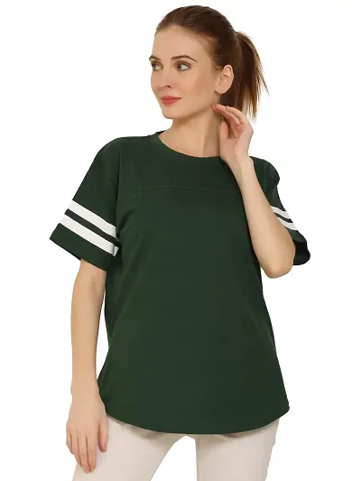 QUECY? Women's Cotton Stripe Round Neck Regular Fit Half Sleeve T-Shirt