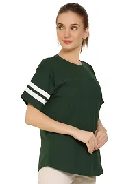QUECY? Women's Cotton Stripe Round Neck Regular Fit Half Sleeve T-Shirt-thumb2