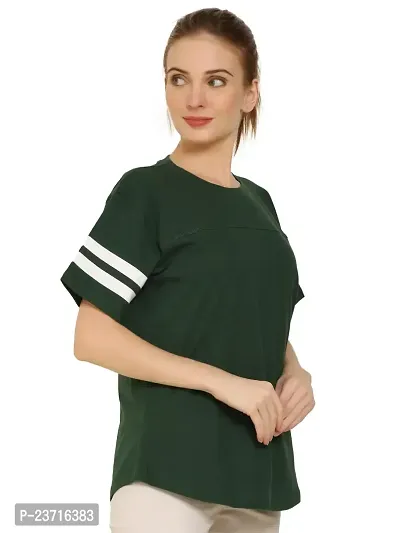 QUECY? Women's Cotton Stripe Round Neck Regular Fit Half Sleeve T-Shirt-thumb3