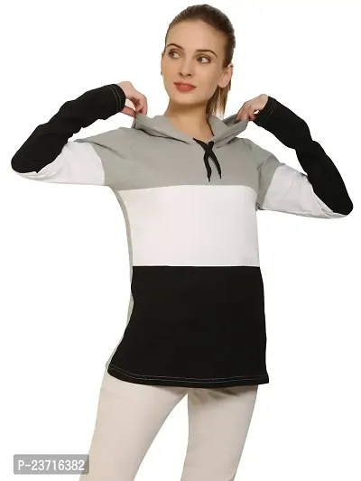 QUECY? Women's Cottonblend Colorblock Long Sleeve Hooded Sweatshirt-thumb0