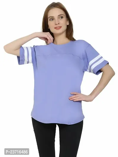 QUECY? Women's Cotton Stripe Round Neck Regular Fit Half Sleeve T-Shirt-thumb2