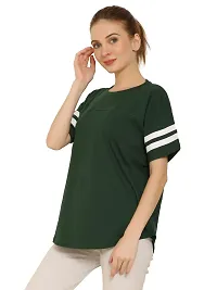 QUECY? Women's Cotton Stripe Round Neck Regular Fit Half Sleeve T-Shirt-thumb1