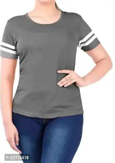 QUECY? Women's Cotton Stripe Round Neck Regular Fit Half Sleeve T-Shirt-thumb0