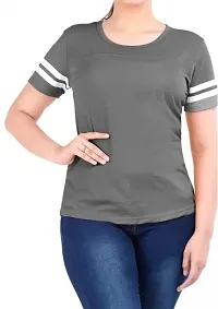 QUECY? Women's Cotton Stripe Round Neck Regular Fit Half Sleeve T-Shirt-thumb4