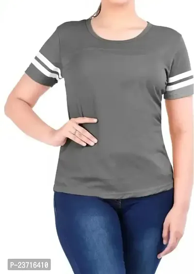 QUECY? Women's Cotton Stripe Round Neck Regular Fit Half Sleeve T-Shirt-thumb5