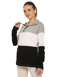 QUECY? Women's Cottonblend Colorblock Long Sleeve Hooded Sweatshirt-thumb1