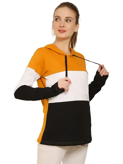 QUECY? Women's Cottonblend ColorBlock Long Sleeve Hooded Sweatshirt
