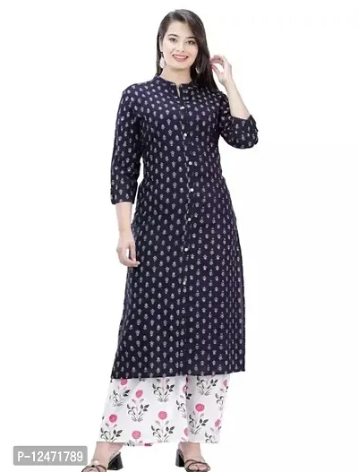 Stylish Rayon Printed Kurti With Bottom For Women-thumb0