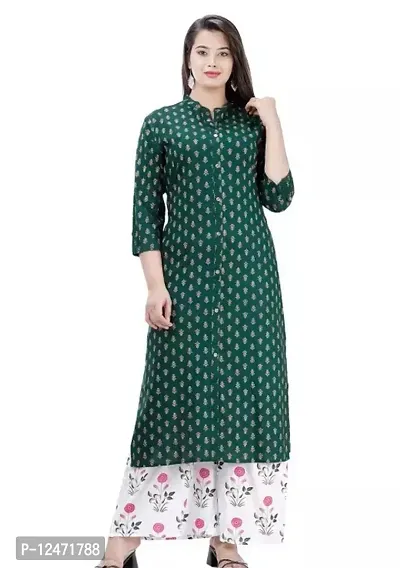 Stylish Rayon Printed Kurti With Bottom For Women-thumb0