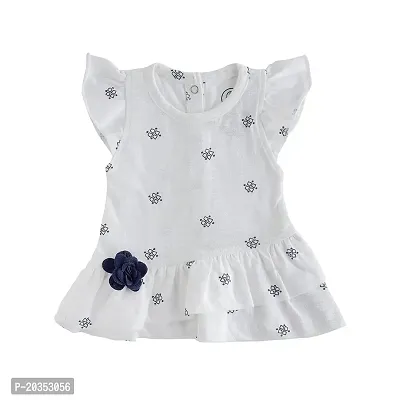 My Bub Cotton Frock Casual Dress for Baby Girl | Printed Short Frock with Embedded Flower