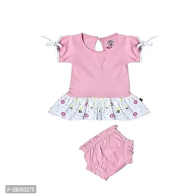 MyBub Baby Girl Dresses (Pink) Casual Printed Pure Cotton Dress with Panty