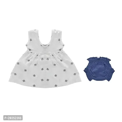 My Bub Casual Midi Frock | Printed Frock with Blue Shorts| Sleeveless Cotton Dress for Baby Girl | Kids Wear-thumb0