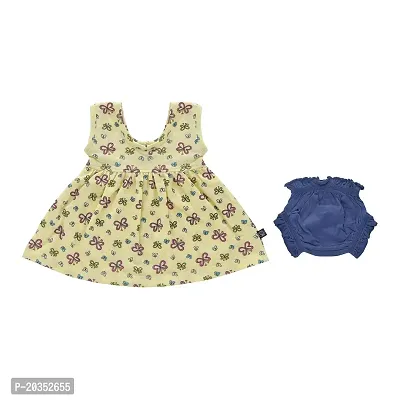 My Bub Casual Midi Frock | Printed Frock with Blue Shorts| Sleeveless Cotton Dress for Baby Girl | Kids Wear