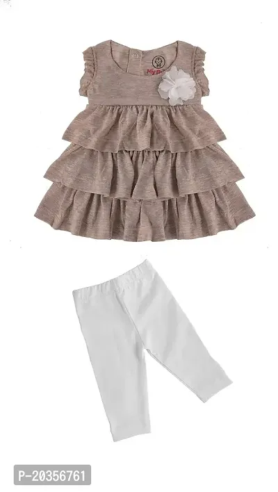 My Bub Baby Girl's Casual Dress, Biscuit Brown Layered Frock with White Leggings, Skin Friendly, Small (0-3 Months)-thumb0