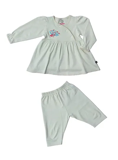 My Bub Baby Girl's Dress Embroidered with Pant Pure (Fusion Wear)