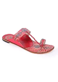 Style Socio Fashions Kolhapuri Chappal for Women Stylish, Flat Fashion Sandals  Ethnic Slippers for Girls and Women (Red, Numeric_4)-thumb1