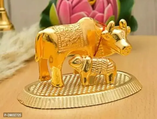 Decorative Showpiece Glossy Silver Kamdhenu Cow And Calf Set In Small