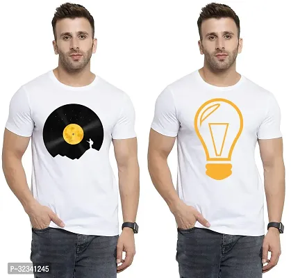 Stylish Polycotton White Printed Tees For Men Pack of 2