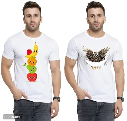 Stylish Polycotton White Printed Tees For Men Pack of 2-thumb0