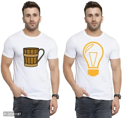 Stylish Polycotton White Printed Tees For Men Pack of 2-thumb0