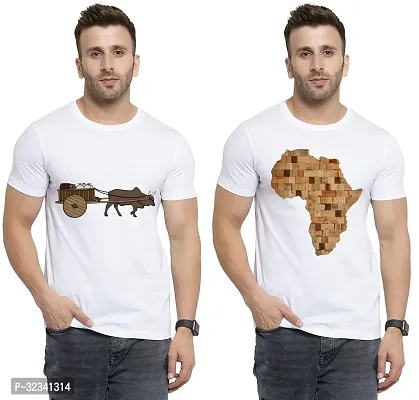 Stylish Polycotton White Printed Tees For Men Pack of 2-thumb0