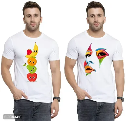 Stylish Polycotton White Printed Tees For Men Pack of 2-thumb0