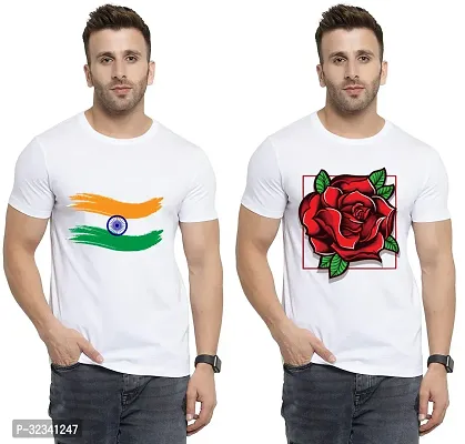 Stylish Polycotton White Printed Tees For Men Pack of 2-thumb0