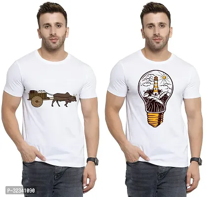 Stylish Polycotton White Printed Tees For Men Pack of 2-thumb0